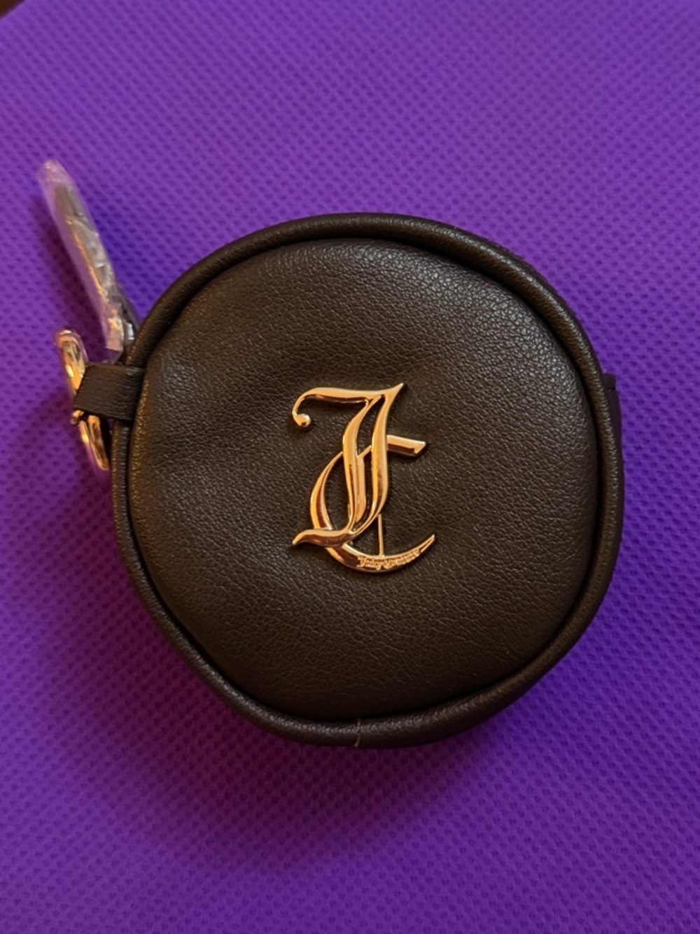 Juicy Couture Black Round Coin Case with Gold Monogram